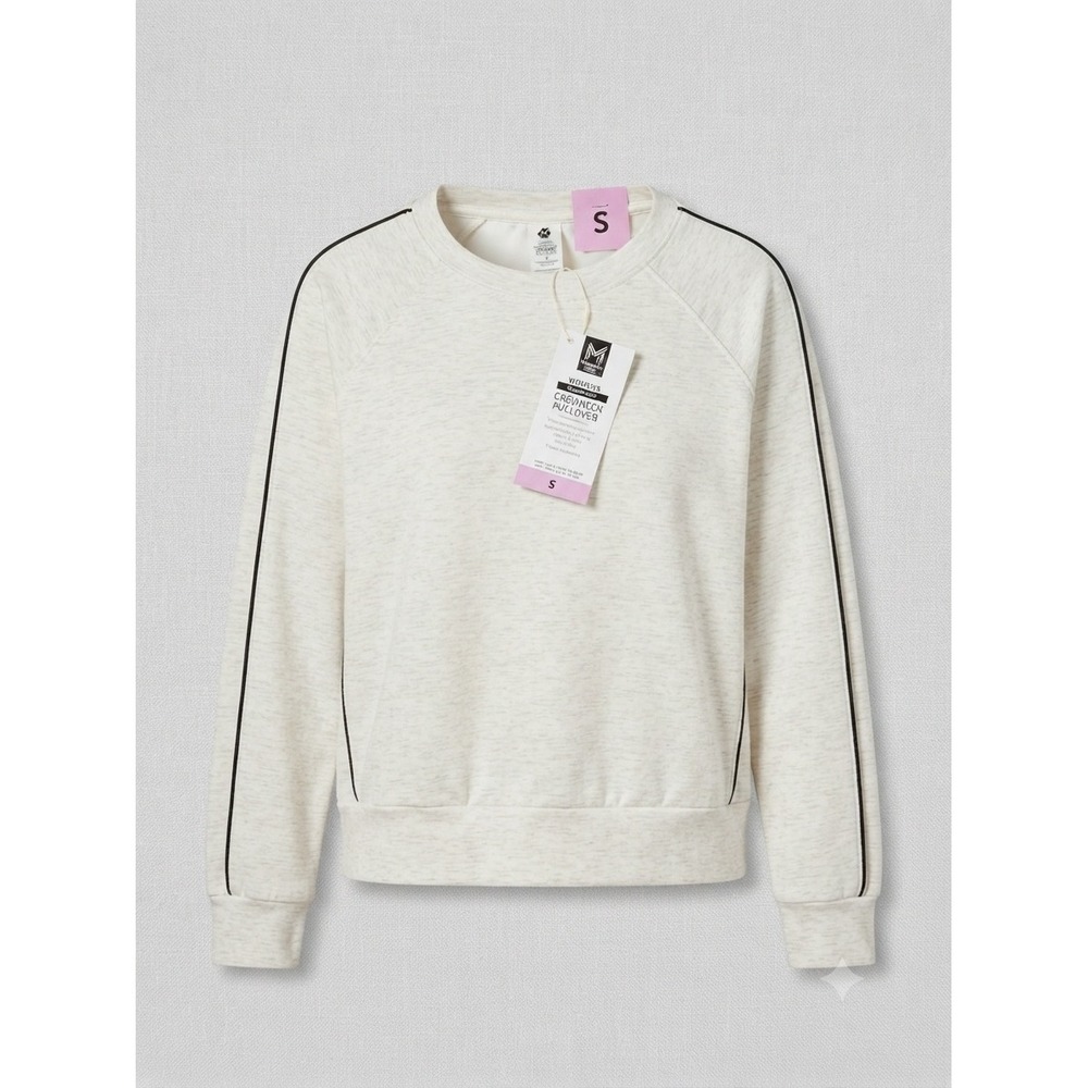 Members Mark Womens Sandwash Crewneck Pullover Oatmeal Heather Piping Small NWT